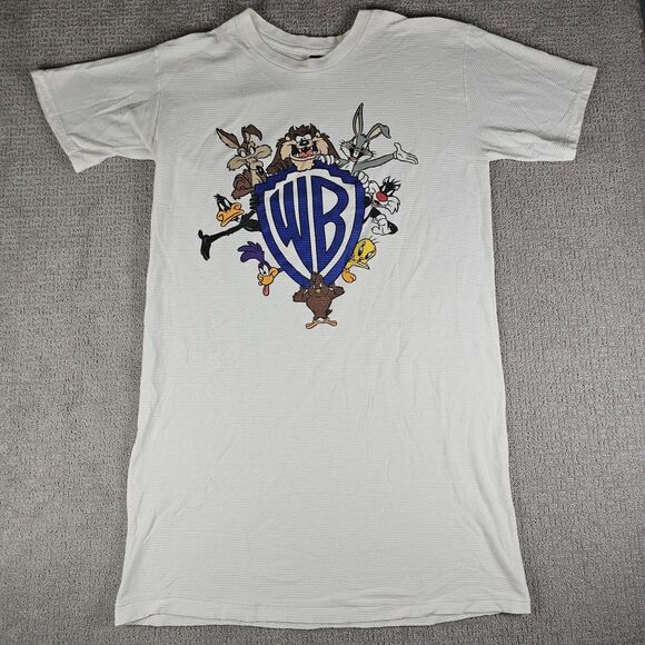Warner Bros Big Sleeping White Ribbed T Shirt One‎ Size Fits All Bugs Bunny Taz - Picture 1 of 10